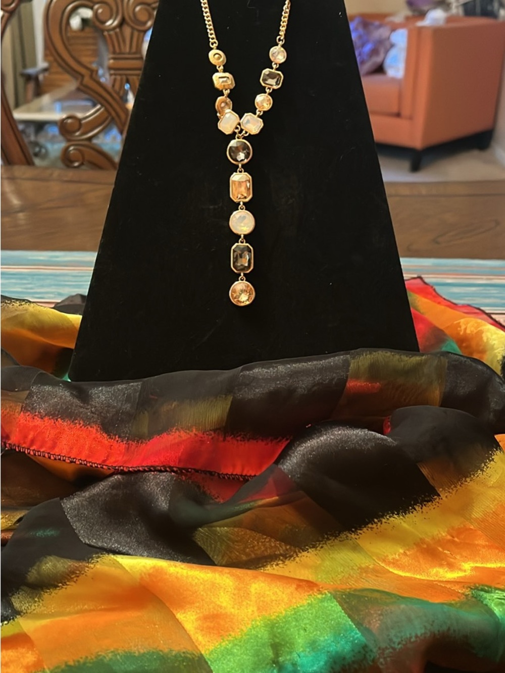 Gold-Tone Multi-Stone Y Necklace - Gold